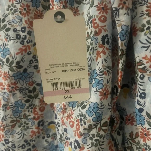 St. John's Bay Multicolor Floral Blouse 2x Button Up Long Sleeve Blue Green Ivor - Picture 3 of 16